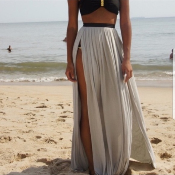 Ecote Seafoam Green Double High Slit Maxi Skirt Sz 4 - Picture 2 of 8